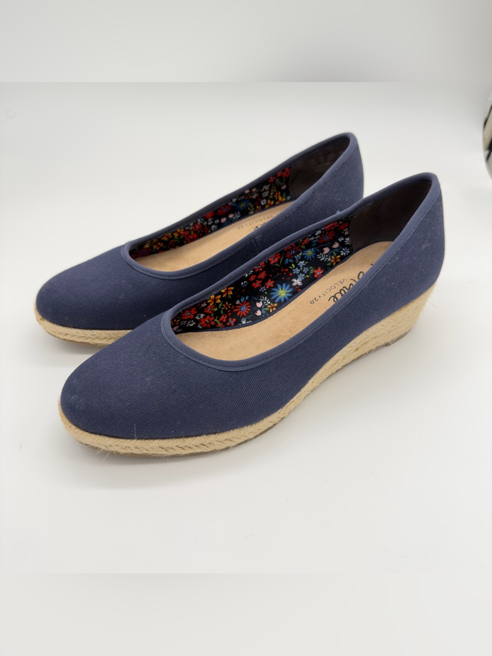 Life Stride Navy Canvas Espadrille Wedge Flats